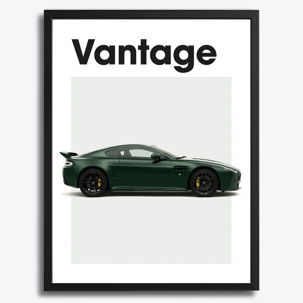 Ingelijste Poster Aston Martin Vantage (A3) | Crni, Bijeli of Hout