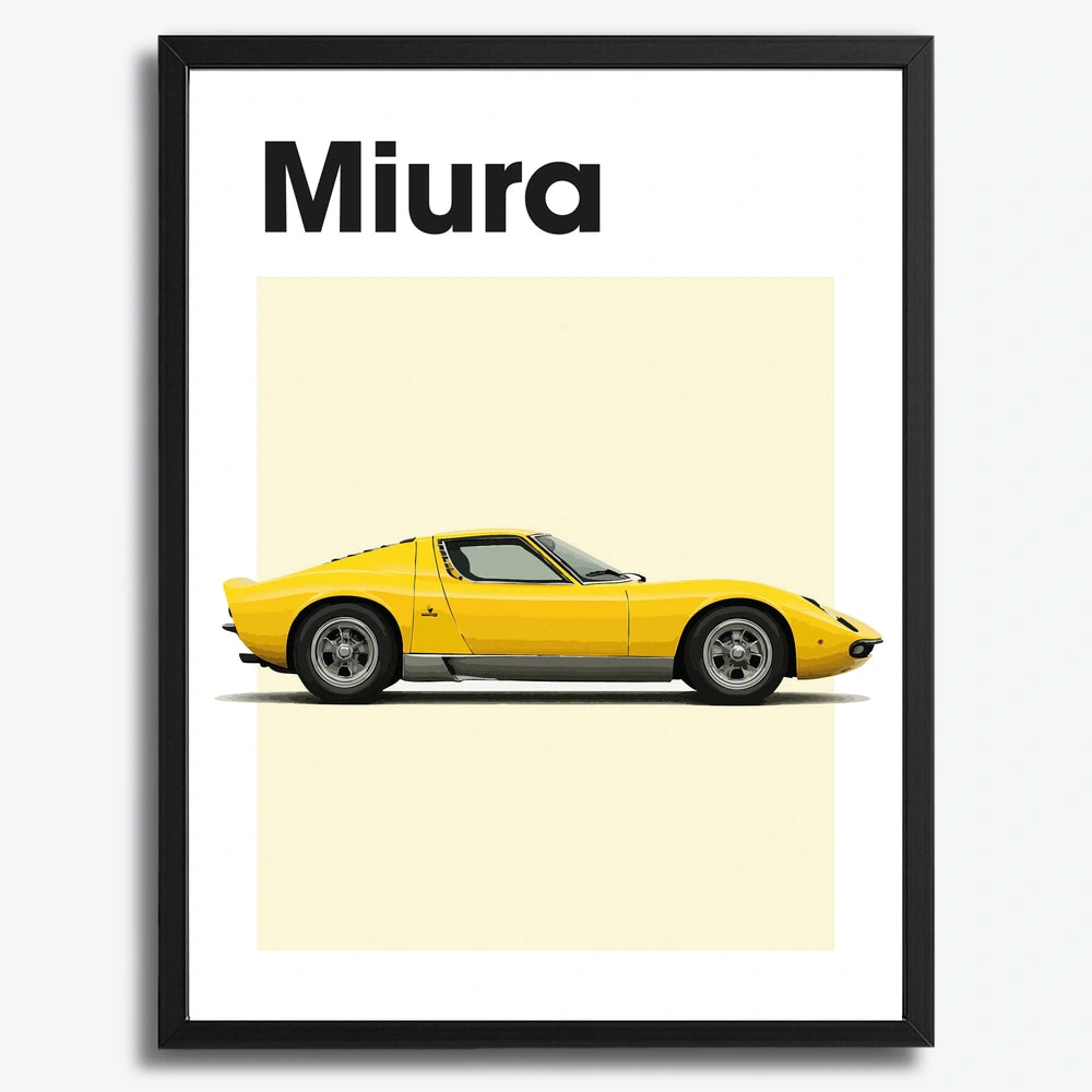 Ingelijste Poster Lamborghini Miura (A3) | Crni, Bijeli of Hout