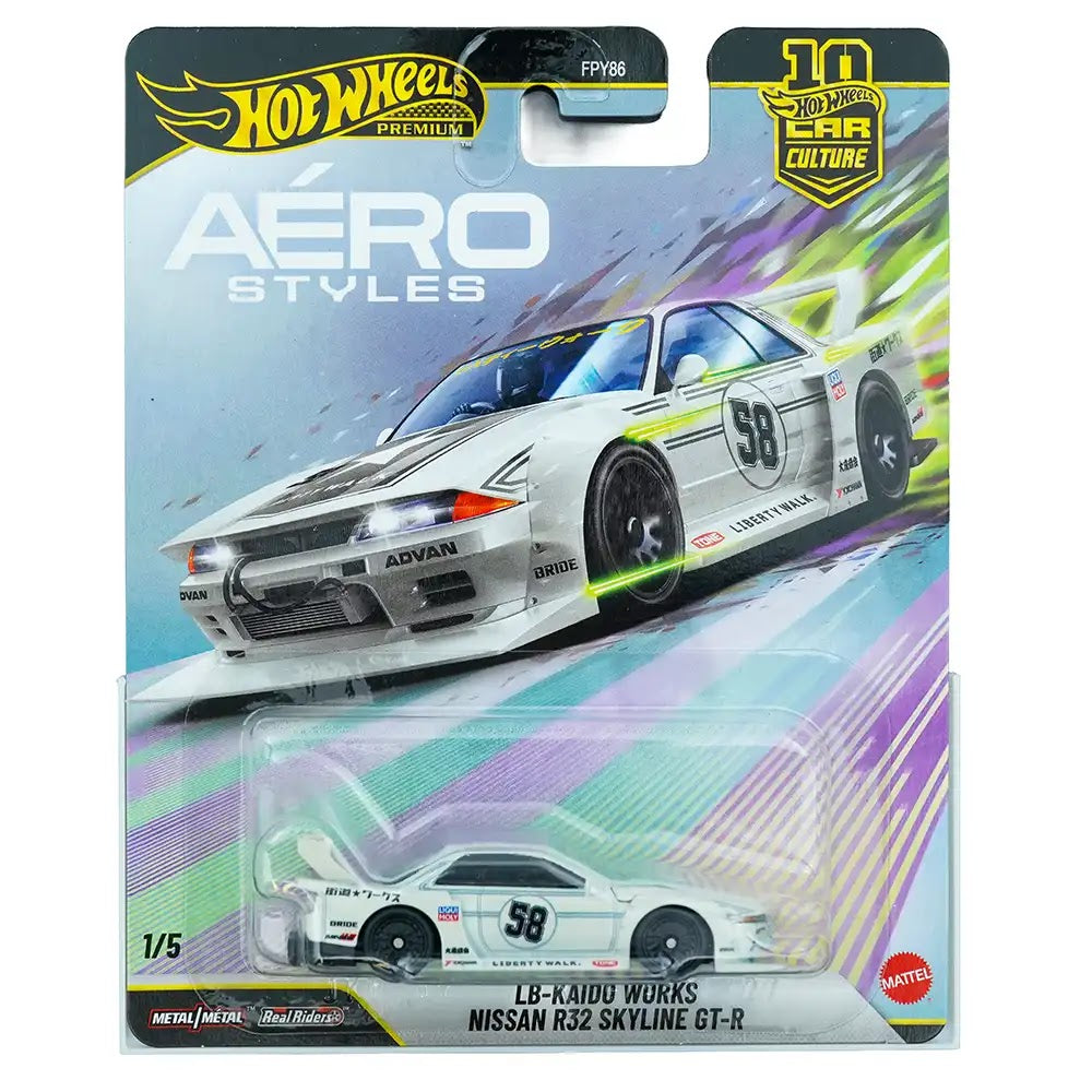 Hot Wheels Premium LB-Kaido Works Nissan R32 Skyline GT-R Bijeli | Aéro Styles 1/5