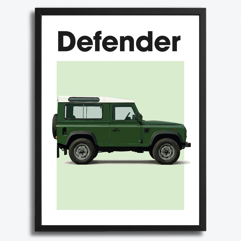 Ingelijste Poster Land Rover Defender Classic (A3) | Crni, Bijeli of Hout