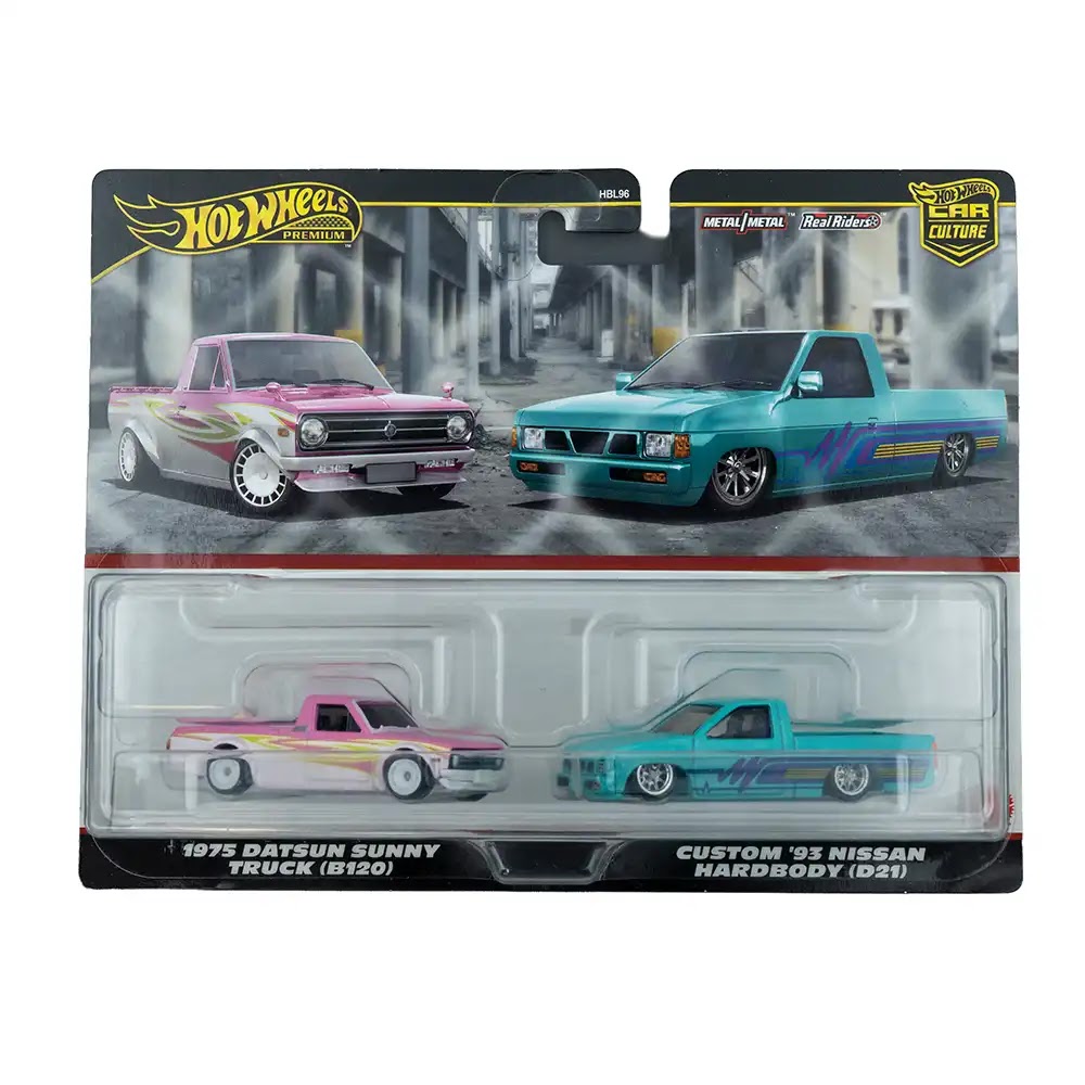 Hot Wheels Premium 2-Pack 1975 Datsun Sunny Truck (B120) & Custom '93 Nissan Hardbody (D21)