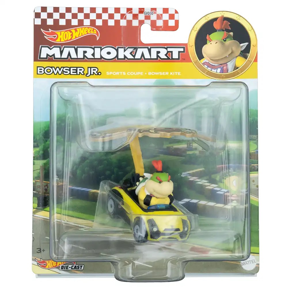 Hot Wheels Premium Bowser Jr. Sports Coupe + Bowser Kite Žuti | Mario Kart