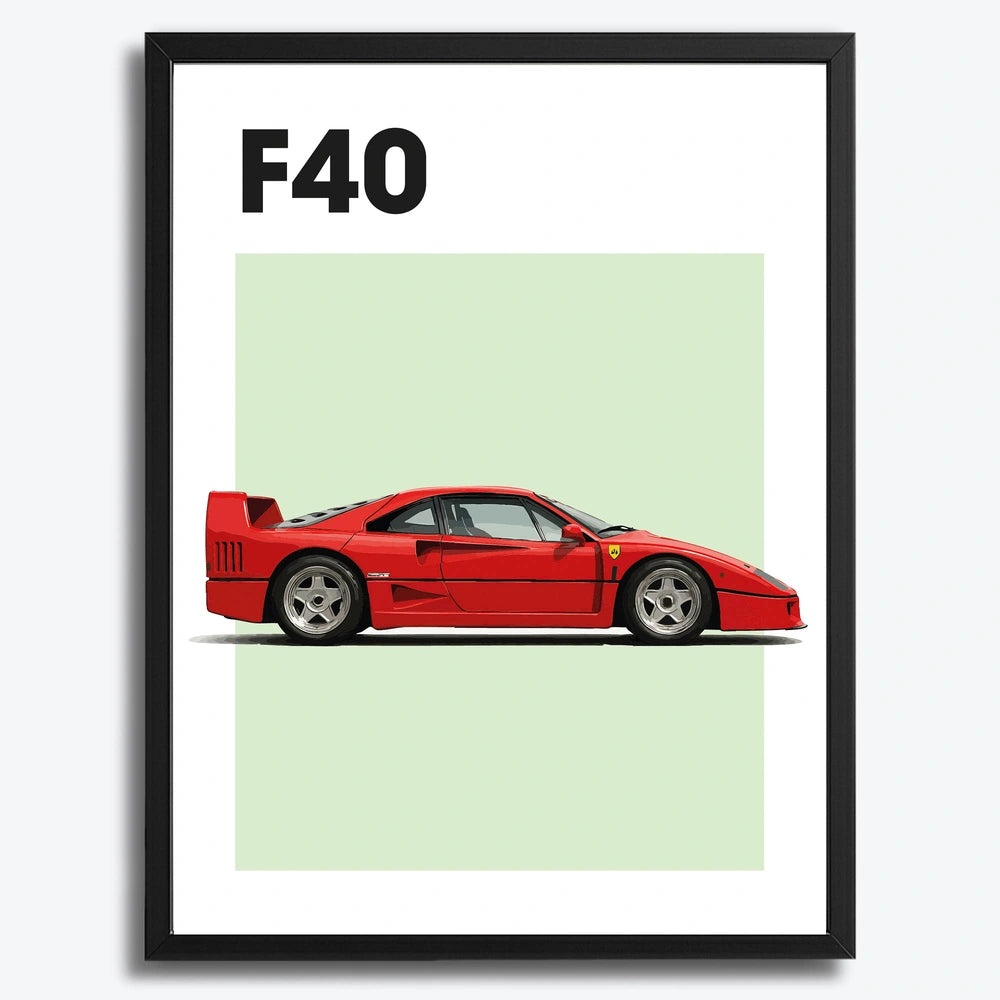 Ingelijste Poster Ferrari F40 (A3) | Crni, Bijeli of Hout