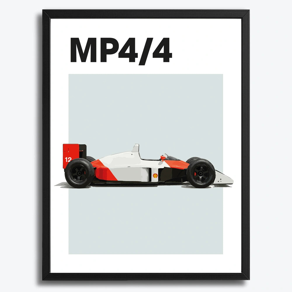 Ingelijste Poster McLaren Senna MP4/4 F1 (A3) | Crni, Bijeli of Hout