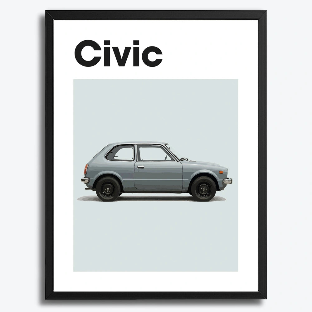 Ingelijste Poster Honda Civic Eerste Generatie (A3) | Crni, Bijeli of Hout