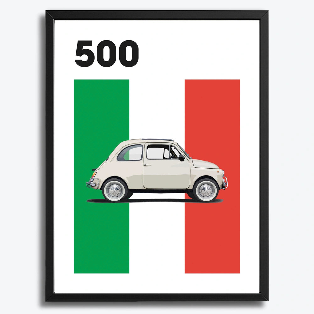 Ingelijste Poster Fiat 500 (A3) | Crni, Bijeli of Hout