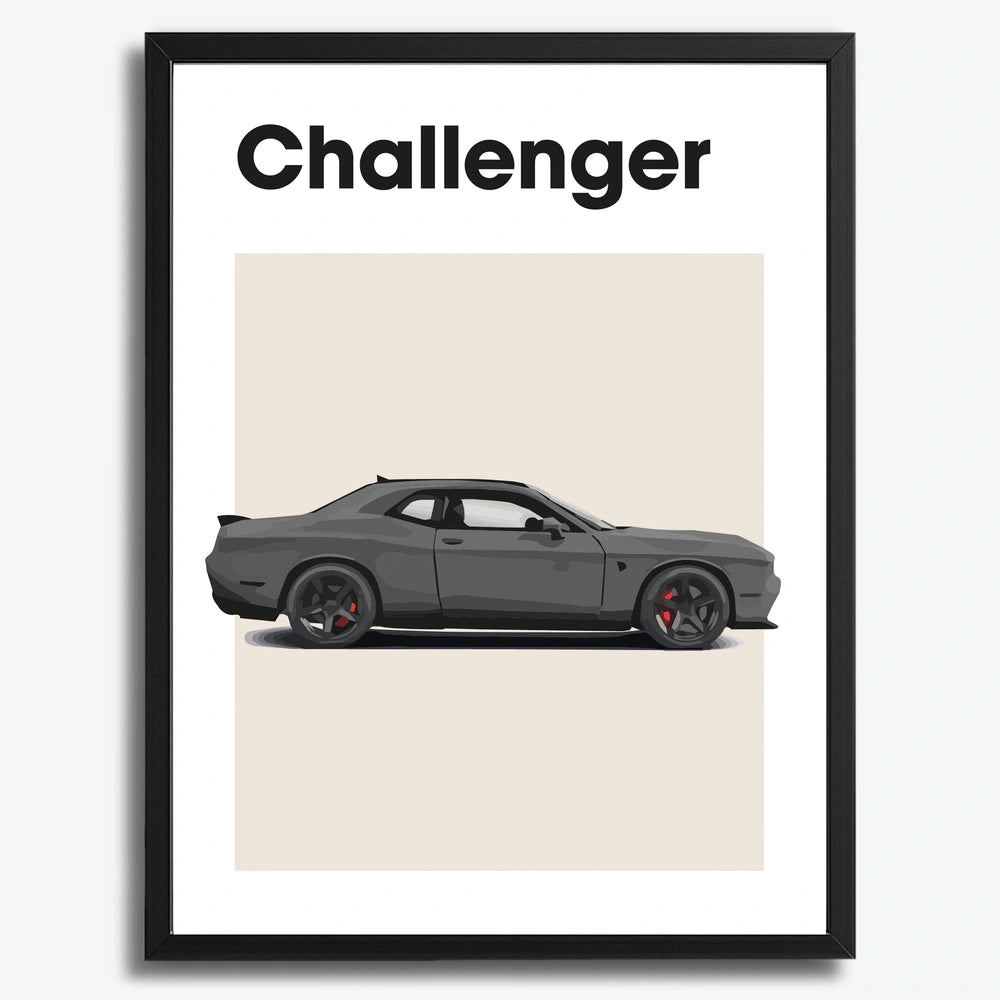 Ingelijste Poster Dodge Challenger (A3) | Crni, Bijeli of Hout